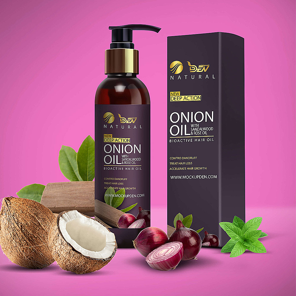 onion hair oil box packaging design