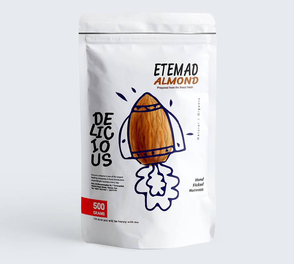 creative almond standup pouch packaging 